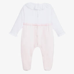 Beatrice & George-Бело-розовый комбинезон из велюра для малышей | Childrensalon Outlet