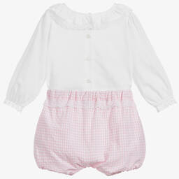 Beatrice & George-Girls Pink Gingham Seersucker Shorts Set | Childrensalon Outlet