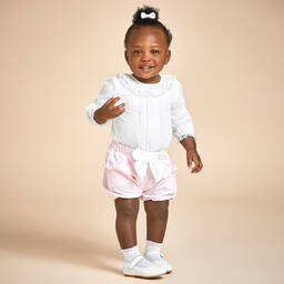 Beatrice & George-Girls Pink Gingham Seersucker Shorts Set | Childrensalon Outlet