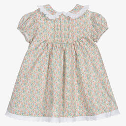 Beatrice & George-Girls Pink & Green Floral Cotton Dress | Childrensalon Outlet