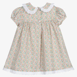 Beatrice & George-Girls Pink & Green Floral Cotton Dress | Childrensalon Outlet