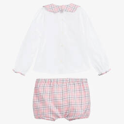 Beatrice & George-Girls Pink Tartan Cotton Shorts Set | Childrensalon Outlet