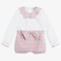 Beatrice & George-Girls Pink Tartan Cotton Shorts Set | Childrensalon Outlet
