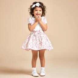 Beatrice & George-Бело-розовый комплект из хлопка с юбкой для девочек | Childrensalon Outlet