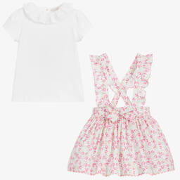 Beatrice & George-Бело-розовый комплект из хлопка с юбкой для девочек | Childrensalon Outlet