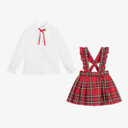 Beatrice & George-Хлопковая блузка с красной юбкой-шотландкой | Childrensalon Outlet