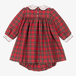 Beatrice & George-فستان تارتان كاروهات أطفال بناتي مطرز قطن تويل لون أحمر | Childrensalon Outlet