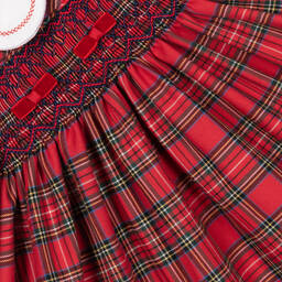 Beatrice & George-فستان تارتان كاروهات أطفال بناتي مطرز قطن تويل لون أحمر | Childrensalon Outlet