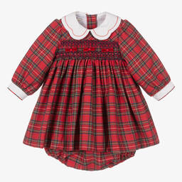 Beatrice & George-فستان تارتان كاروهات أطفال بناتي مطرز قطن تويل لون أحمر | Childrensalon Outlet