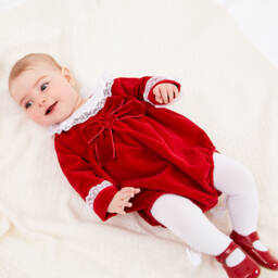 Beatrice & George-Красный бархатный песочник для девочек | Childrensalon Outlet