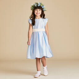Beatrice & George-Girls Satin Elegance in Blue | Childrensalon Outlet
