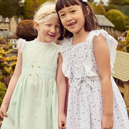 Beatrice & George-Бело-голубое платье из хлопка с рюшами для девочек | Childrensalon Outlet