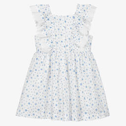 Beatrice & George-Бело-голубое платье из хлопка с рюшами для девочек | Childrensalon Outlet