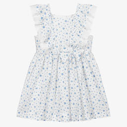 Beatrice & George-Бело-голубое платье из хлопка с рюшами для девочек | Childrensalon Outlet