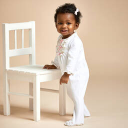 Beatrice & George-Girls White Cotton Babygrow | Childrensalon Outlet