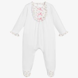 Beatrice & George-Girls White Cotton Babygrow | Childrensalon Outlet