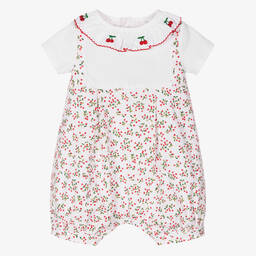 Beatrice & George-Girls White Cotton Cherry Shortie | Childrensalon Outlet