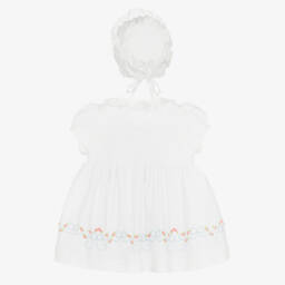 Beatrice & George-Белое платье и шапочка из хлопка с вышивкой | Childrensalon Outlet