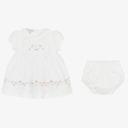 Beatrice & George-Белое платье и шапочка из хлопка с вышивкой | Childrensalon Outlet