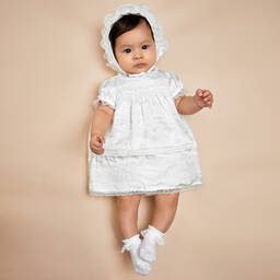 Beatrice & George-Girls White Satin & Lace Dress Set | Childrensalon Outlet