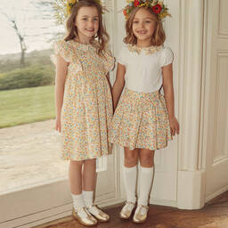 Beatrice & George-Желто-оранжевое платье из хлопка в цветочек | Childrensalon Outlet