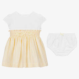 بياتريس آند جورج-طقم فستان بوبلين لون أصفر وأبيض | Childrensalon Outlet