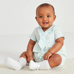 Beatrice & George-Green Stripe Linen & Cotton Sailor Shortie | Childrensalon Outlet