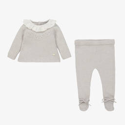 Beatrice & George-طقم أفرول بيبي غرو مزيج صوف وكشميرلون رمادي للأطفال | Childrensalon Outlet