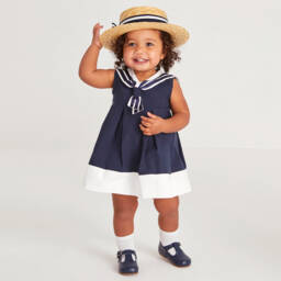 Beatrice & George-Navy Cotton Sailor Dress for Girls | Childrensalon Outlet