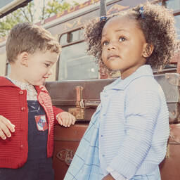 Beatrice & George-Pale Blue Ribbed Cotton Cardigan | Childrensalon Outlet