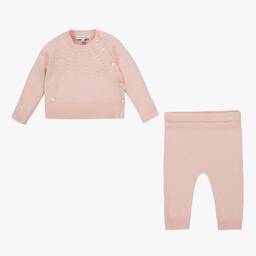 Beatrice & George-Pink Knitted Wool & Cotton Trouser Set  | Childrensalon Outlet