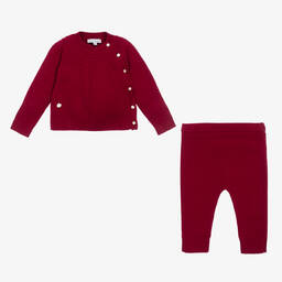 Beatrice & George-Red Knitted Wool & Cotton Trouser Set  | Childrensalon Outlet