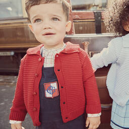 بياتريس آند جورج-كارديغان قطن محبوك لون أحمر | Childrensalon Outlet