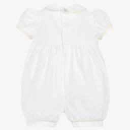 بياتريس آند جورج-بودي سوت تطريز سموك قطن لون أبيض | Childrensalon Outlet