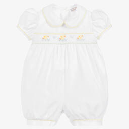 بياتريس آند جورج-بودي سوت تطريز سموك قطن لون أبيض | Childrensalon Outlet