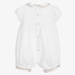 Beatrice & George-White Cotton Monogram Baby Shortie | Childrensalon Outlet