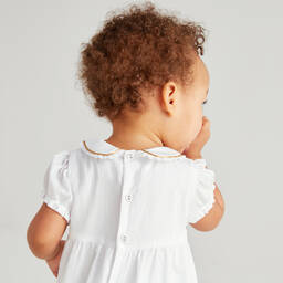 Beatrice & George-White Cotton Monogram Baby Shortie | Childrensalon Outlet