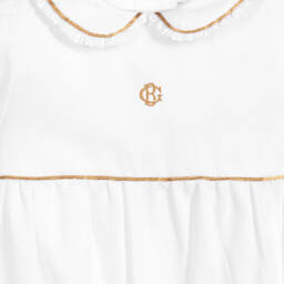 Beatrice & George-White Cotton Monogram Baby Shortie | Childrensalon Outlet