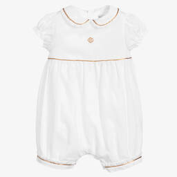 Beatrice & George-White Cotton Monogram Baby Shortie | Childrensalon Outlet
