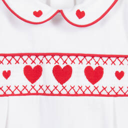 بياتريس آند جورج-بيبي غرو تطريز سموك قطن  لون أبيض للأطفال | Childrensalon Outlet