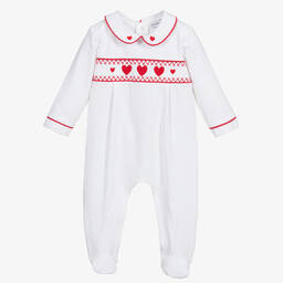 بياتريس آند جورج-بيبي غرو تطريز سموك قطن  لون أبيض للأطفال | Childrensalon Outlet