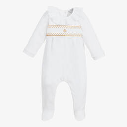 بياتريس آند جورج-أفرول بيبي غرو تطريز سموك لون أبيض | Childrensalon Outlet