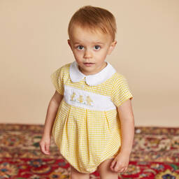 Beatrice & George-Желтый песочник из жатого ситца в клетку | Childrensalon Outlet