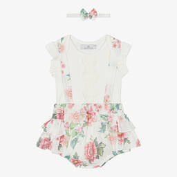 Beau KiD-Baby Girls Ivory & Pink Floral Shorts Set | Childrensalon Outlet