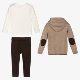بو كيد-Beige & Brown Baby Trouser Set | Childrensalon Outlet