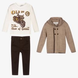بو كيد-Beige & Brown Baby Trouser Set | Childrensalon Outlet