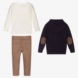 بو كيد-Blue & Beige Baby Trouser Set | Childrensalon Outlet