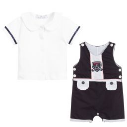 Beau KiD-Blue Cotton Dungarees Set | Childrensalon Outlet