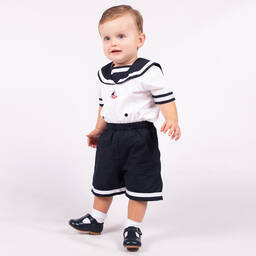 Beau KiD-Blue & White Sailor Shorts Set | Childrensalon Outlet