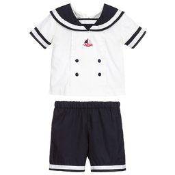 Beau KiD-Blue & White Sailor Shorts Set | Childrensalon Outlet